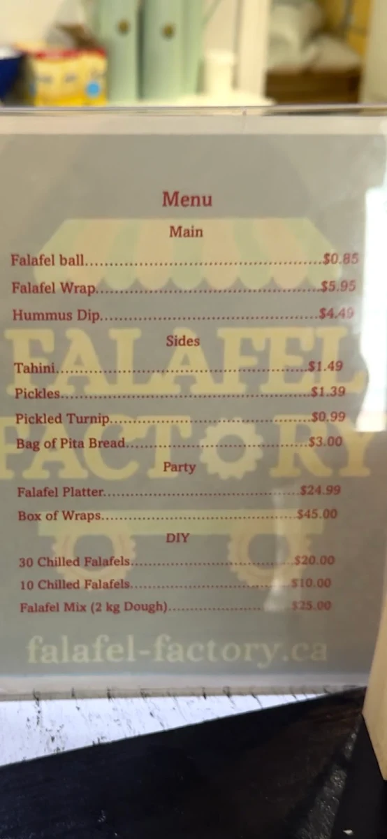 Menu, Falafel Factory (Larry Uteck Area)