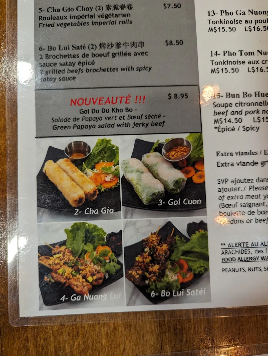 Menu, Restaurant I AM PHO (Saint-Laurent)