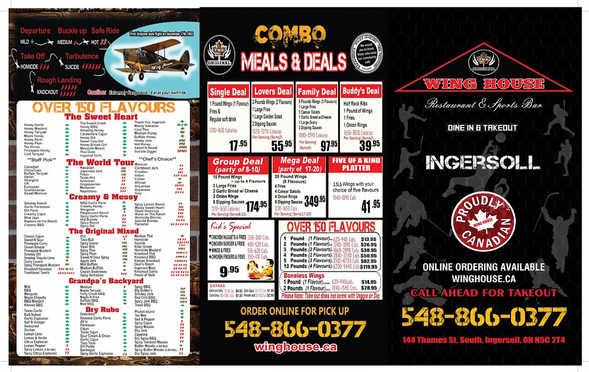 Menu, Wing House Ingersoll