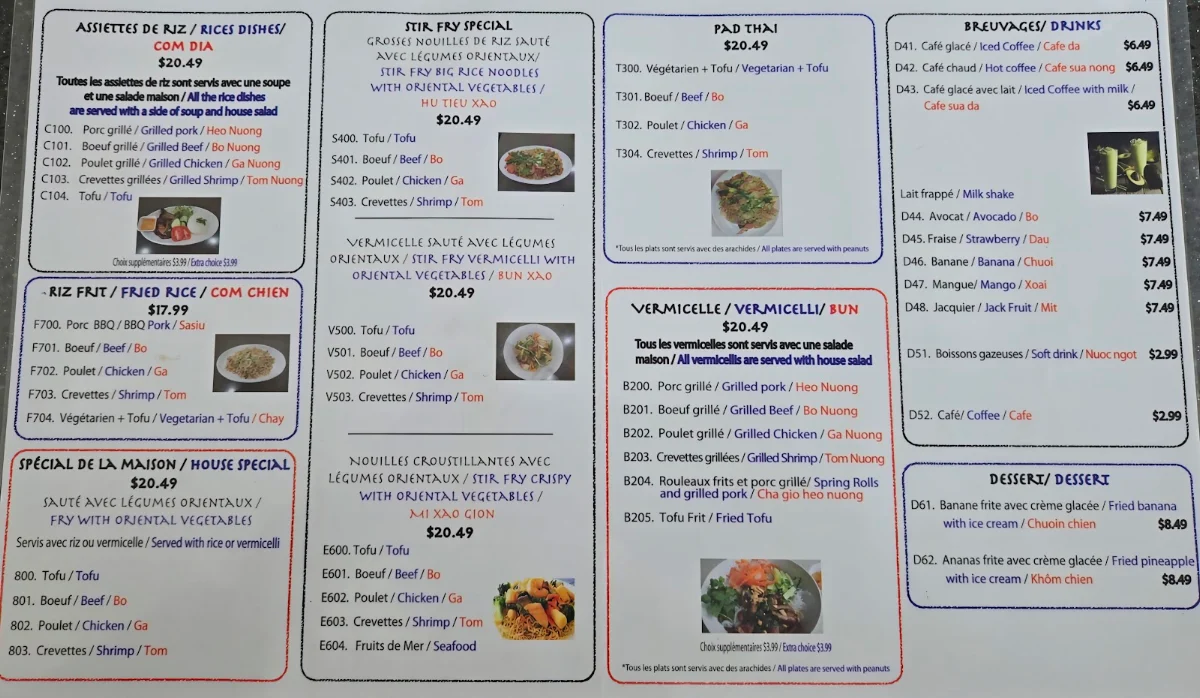 Menu, Restaurant PHO