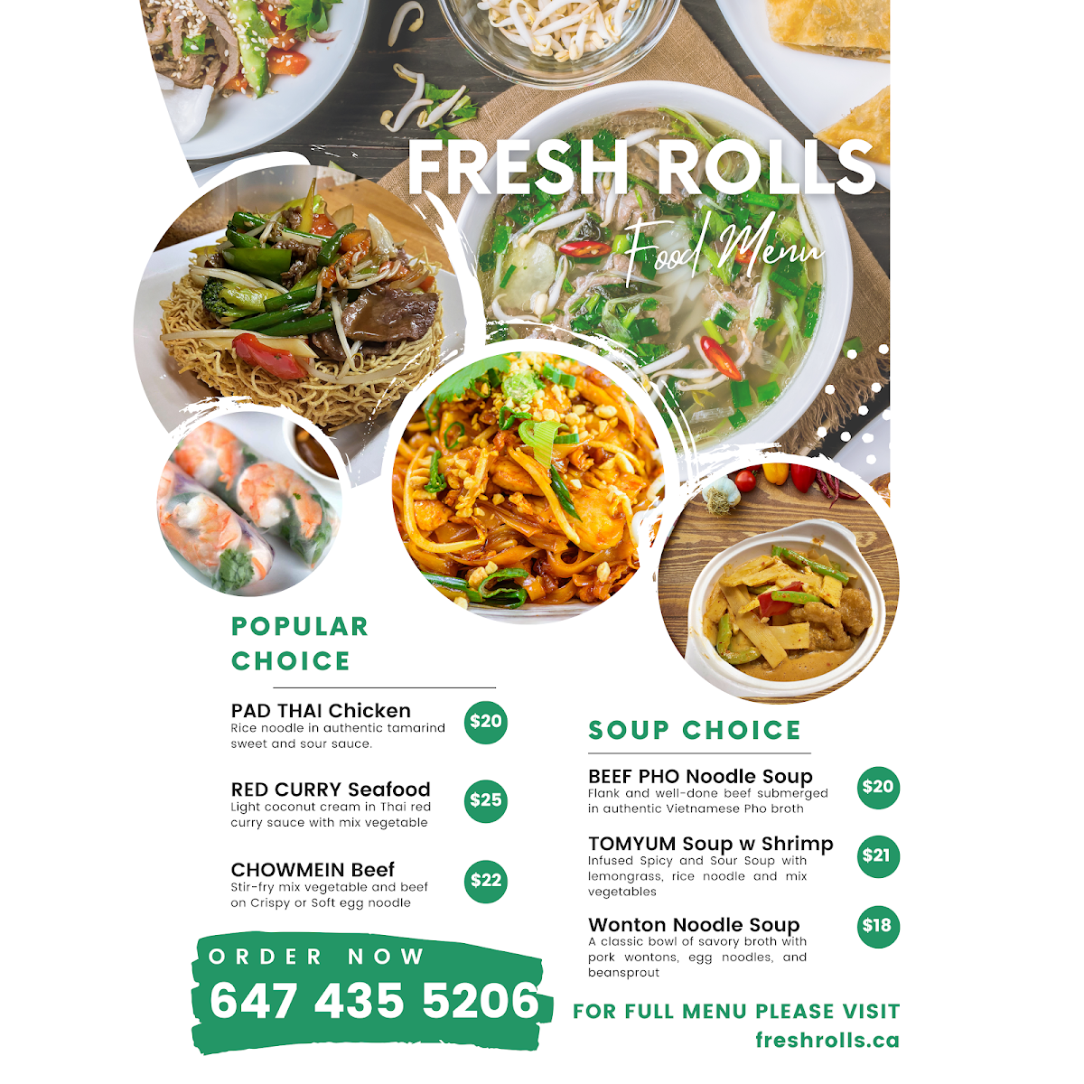 Menu, Fresh Rolls Restaurant