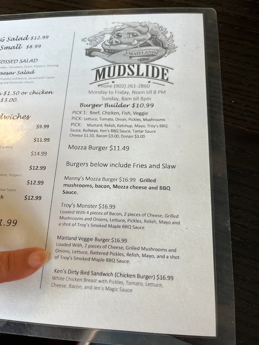 Menu, Mud Slide Cafe
