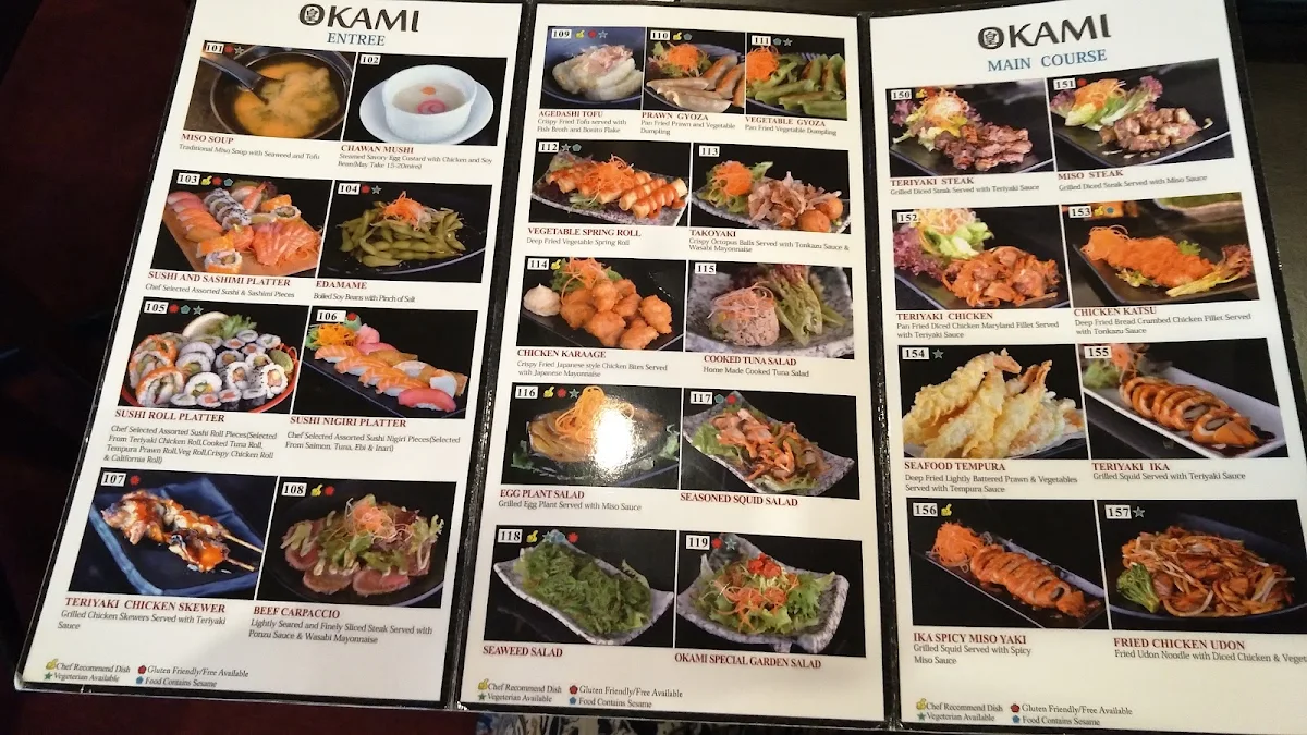 Menu, Okami Japanese Restaurant