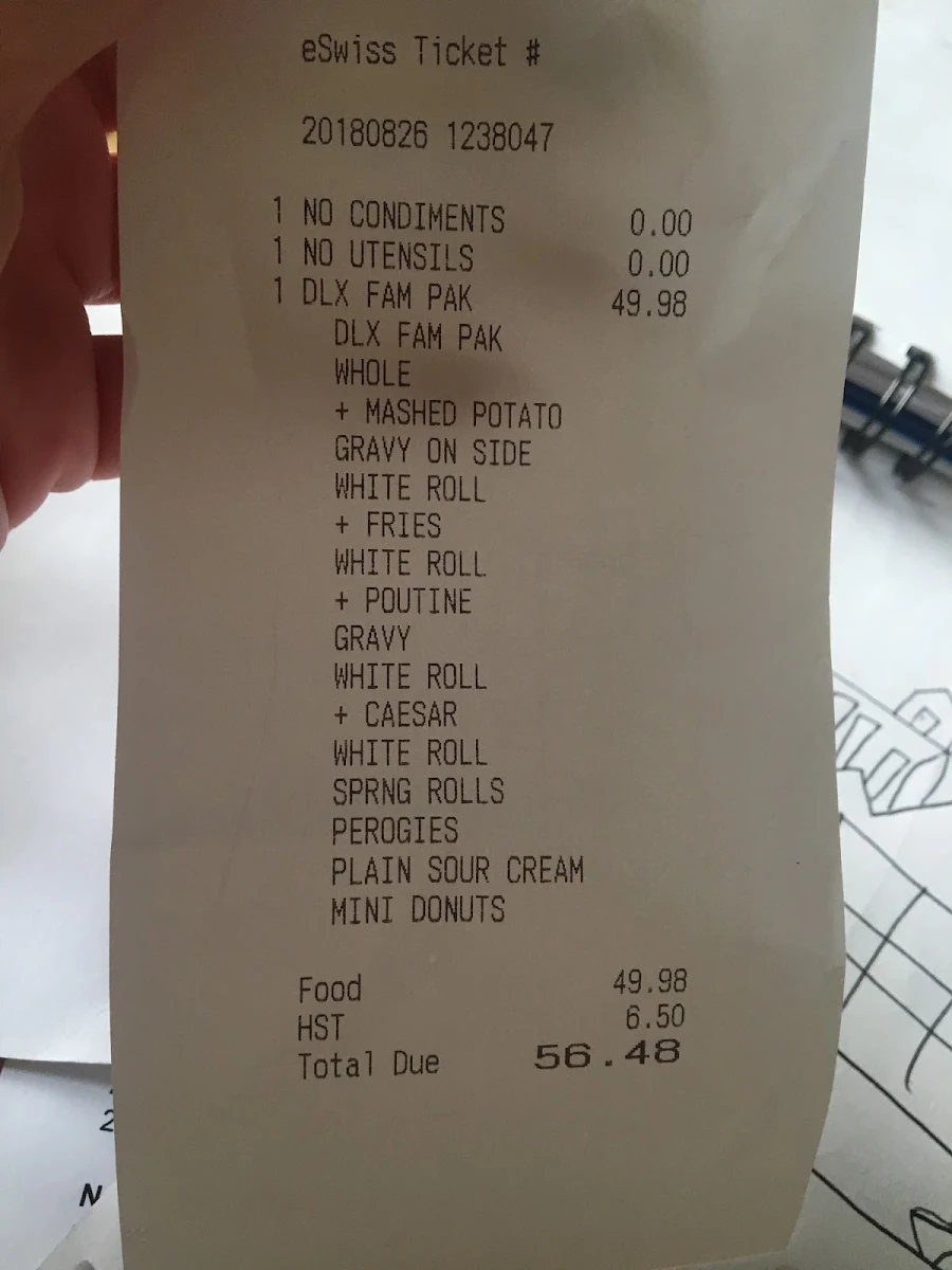 Menu, Swiss Chalet