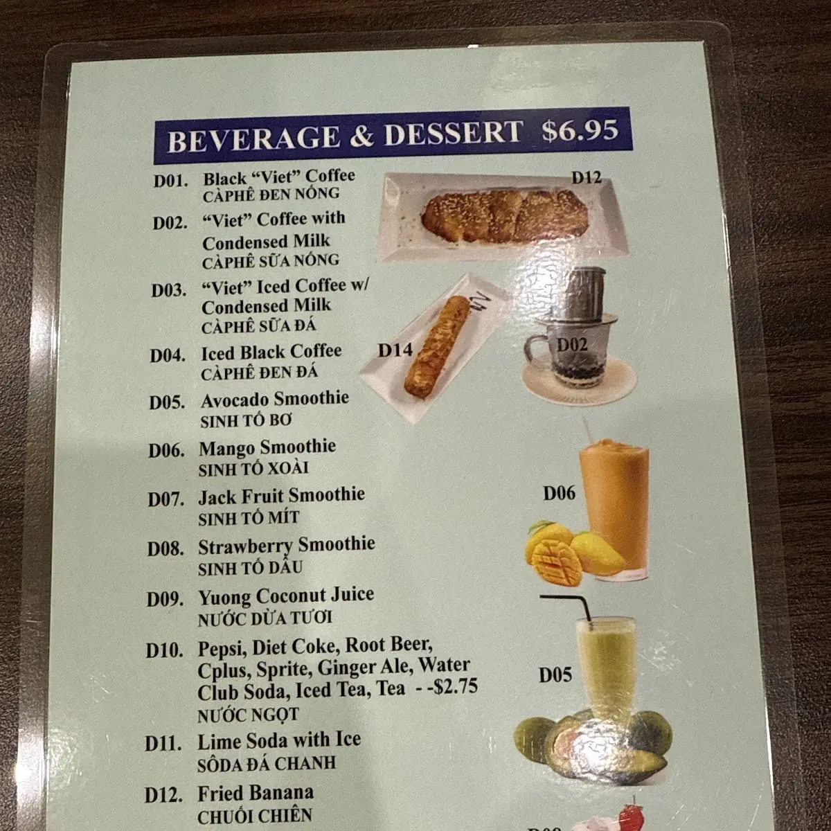 Menu, Pho Hut