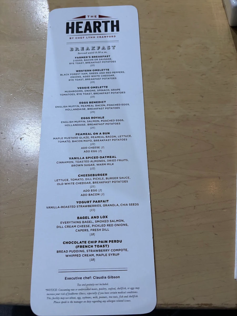 Menu, The Hearth
