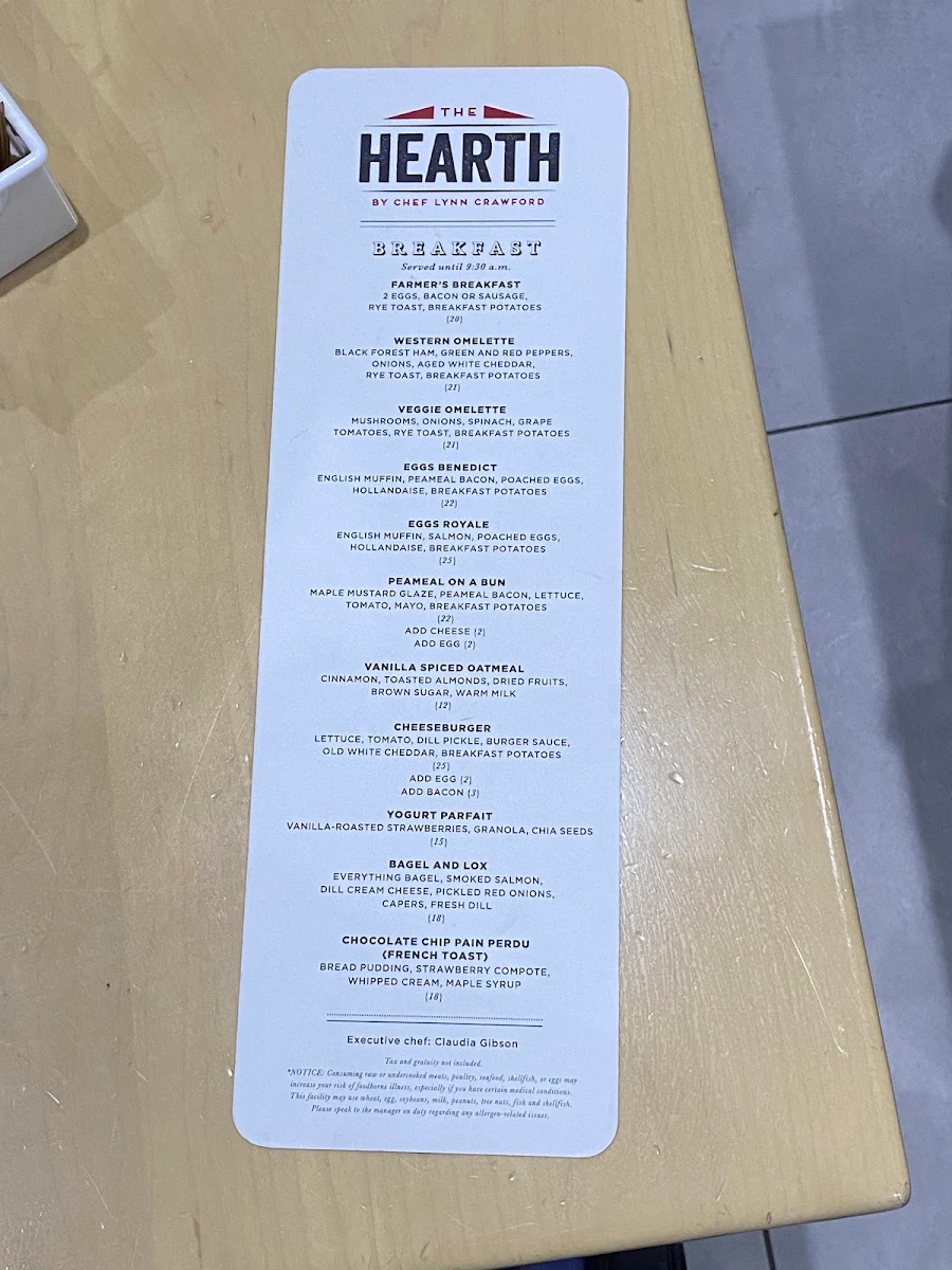 Menu, The Hearth