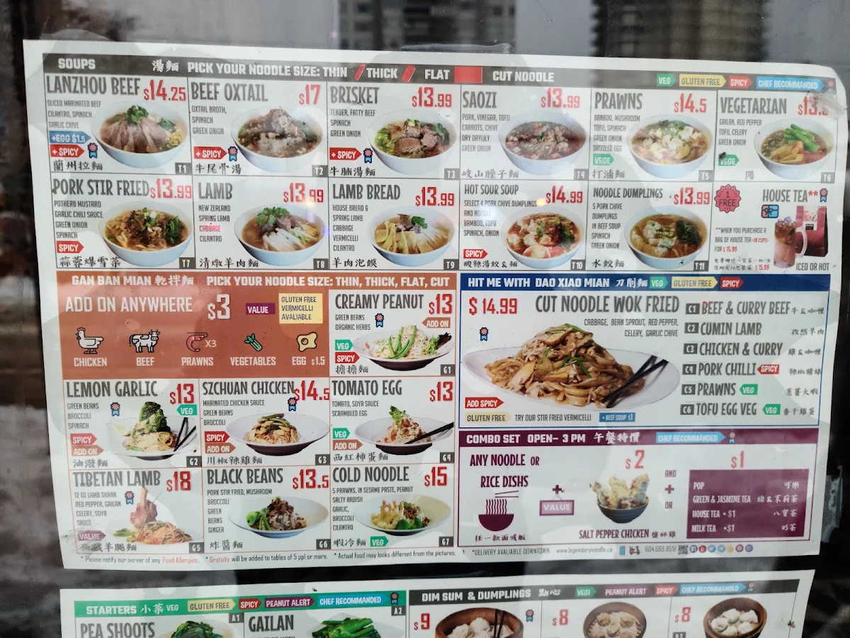Menu, Legendary Noodle House