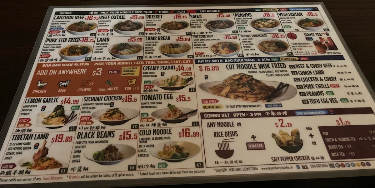 Menu, Legendary Noodle House