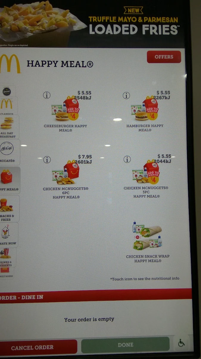 Menu, McDonald's