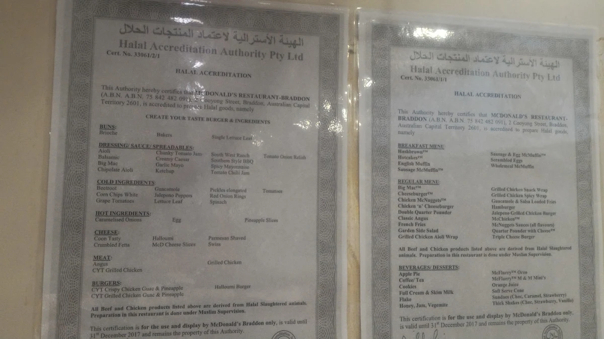 Menu, McDonald's