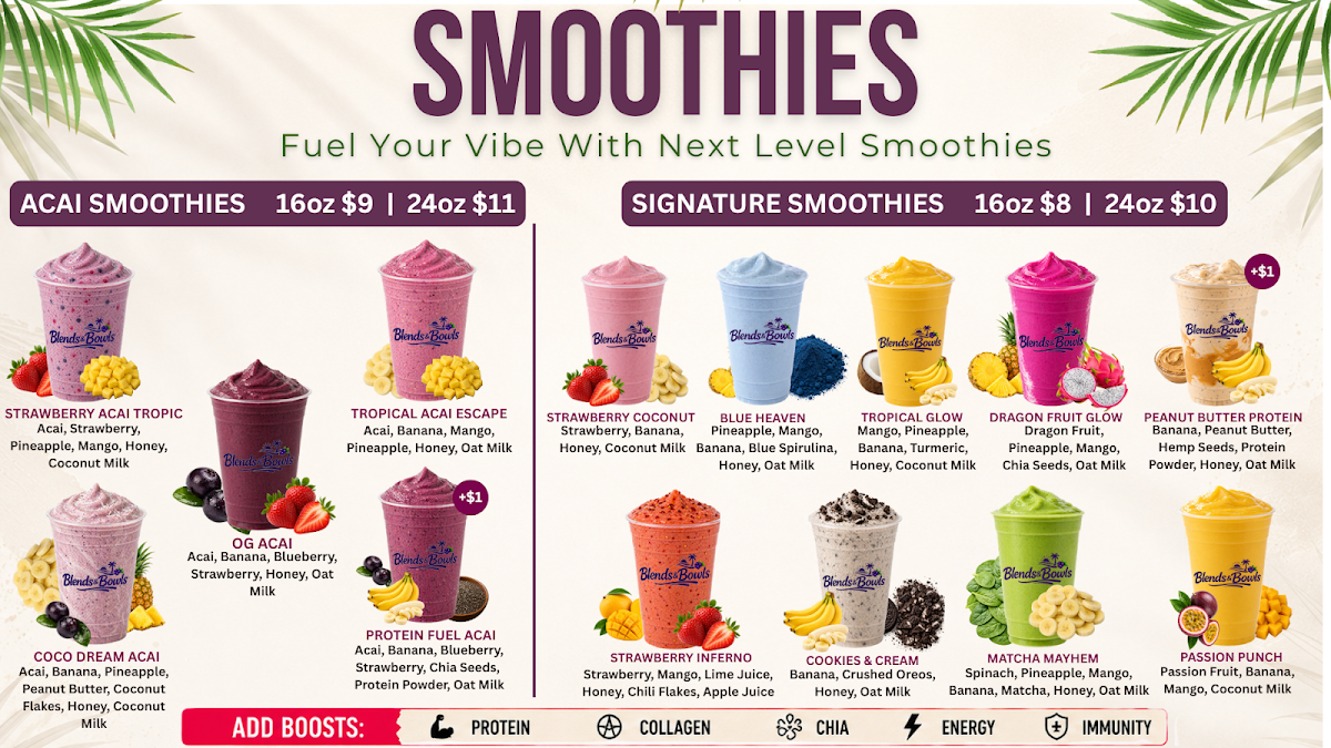 Menu, Blends & Bowls