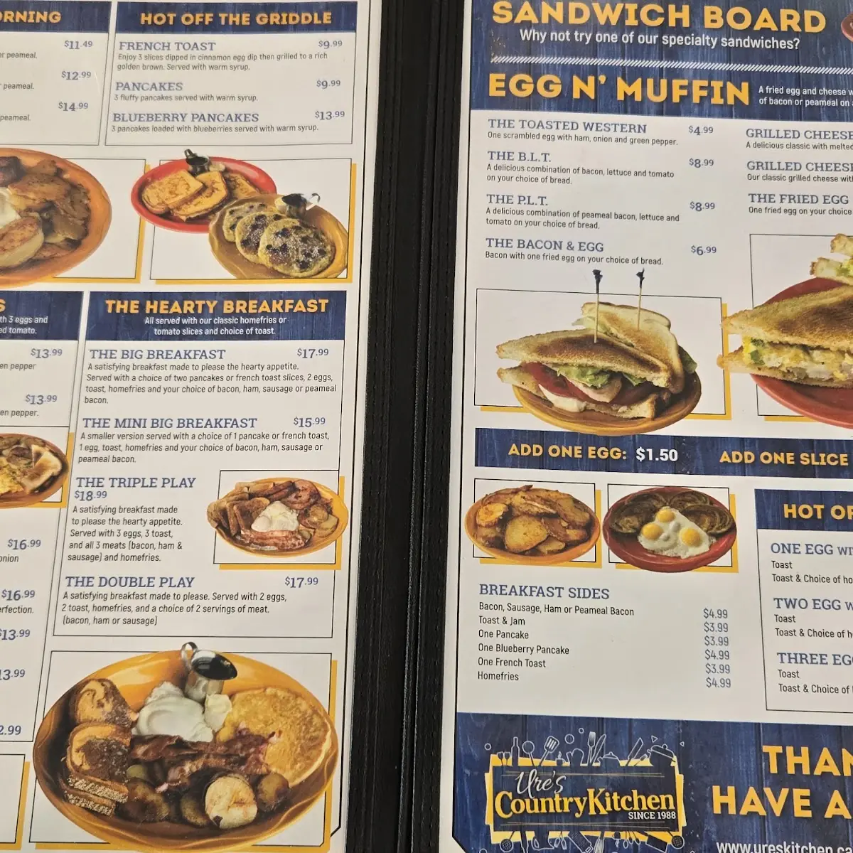 Menu, Ure's Country Kitchen