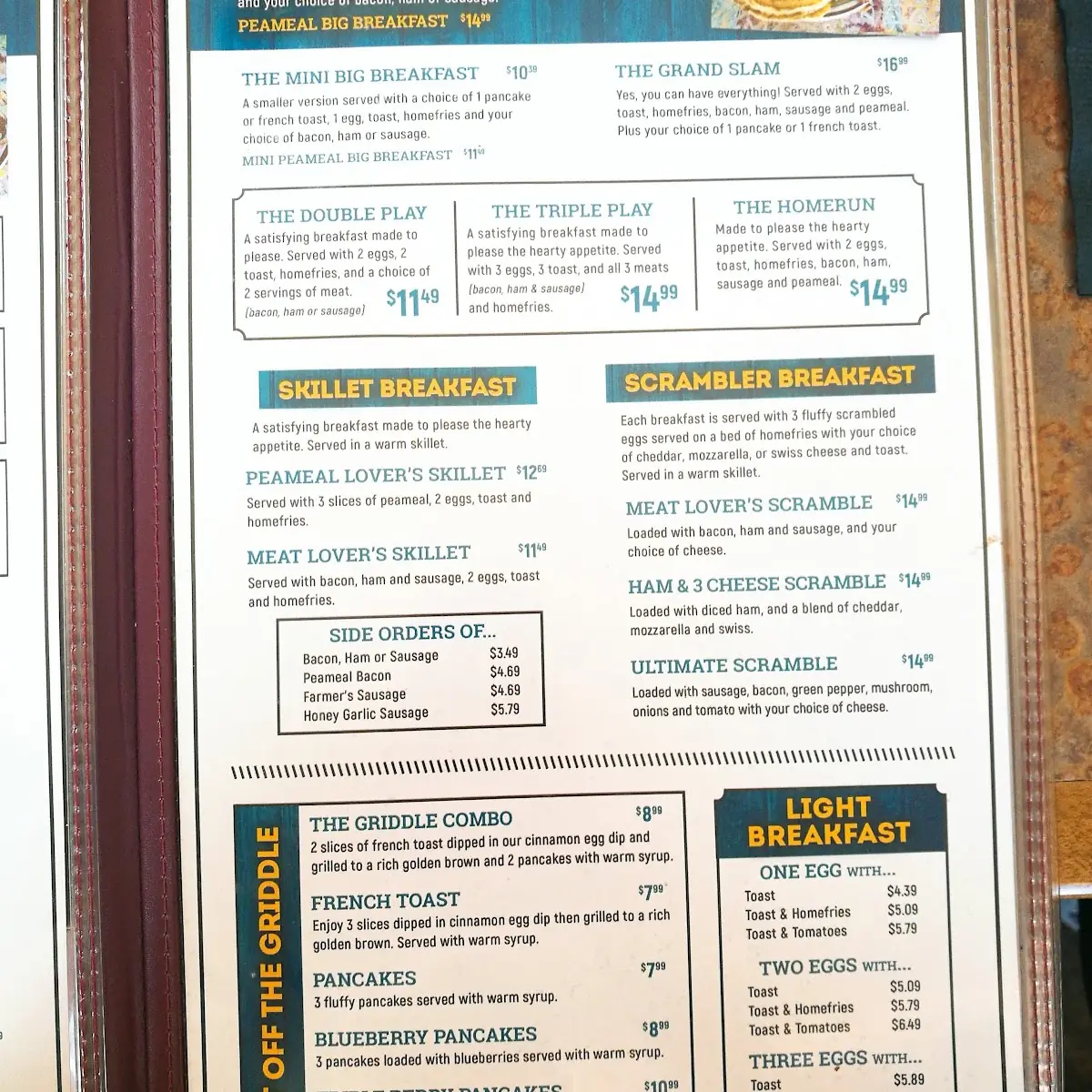 Menu, Ure's Country Kitchen
