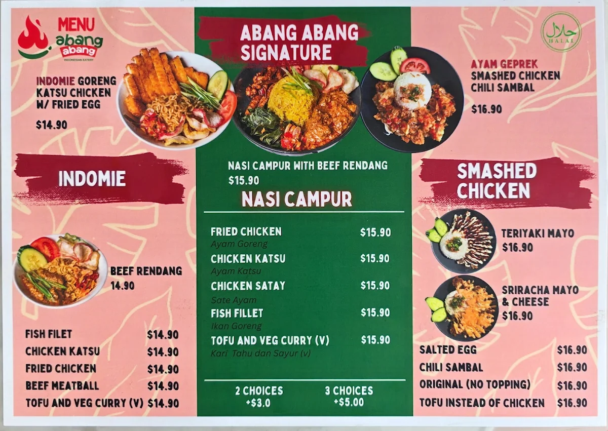 Menu, Abang abang Indonesian Eatery