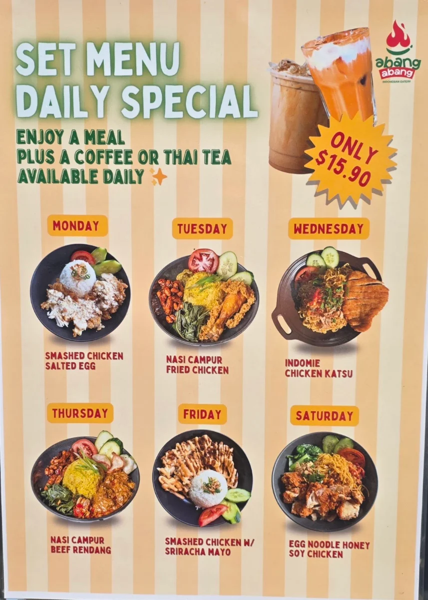 Menu, Abang abang Indonesian Eatery