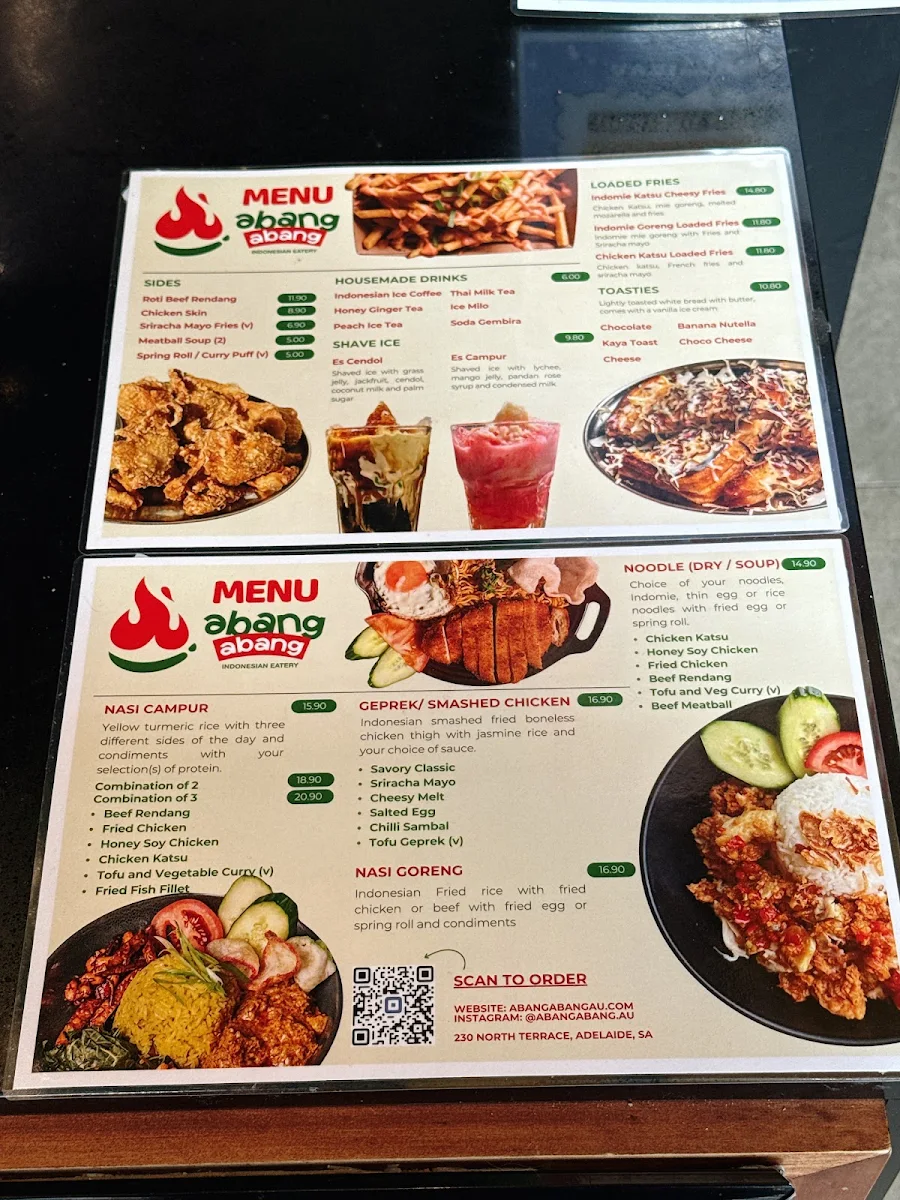 Menu, Abang abang Indonesian Eatery