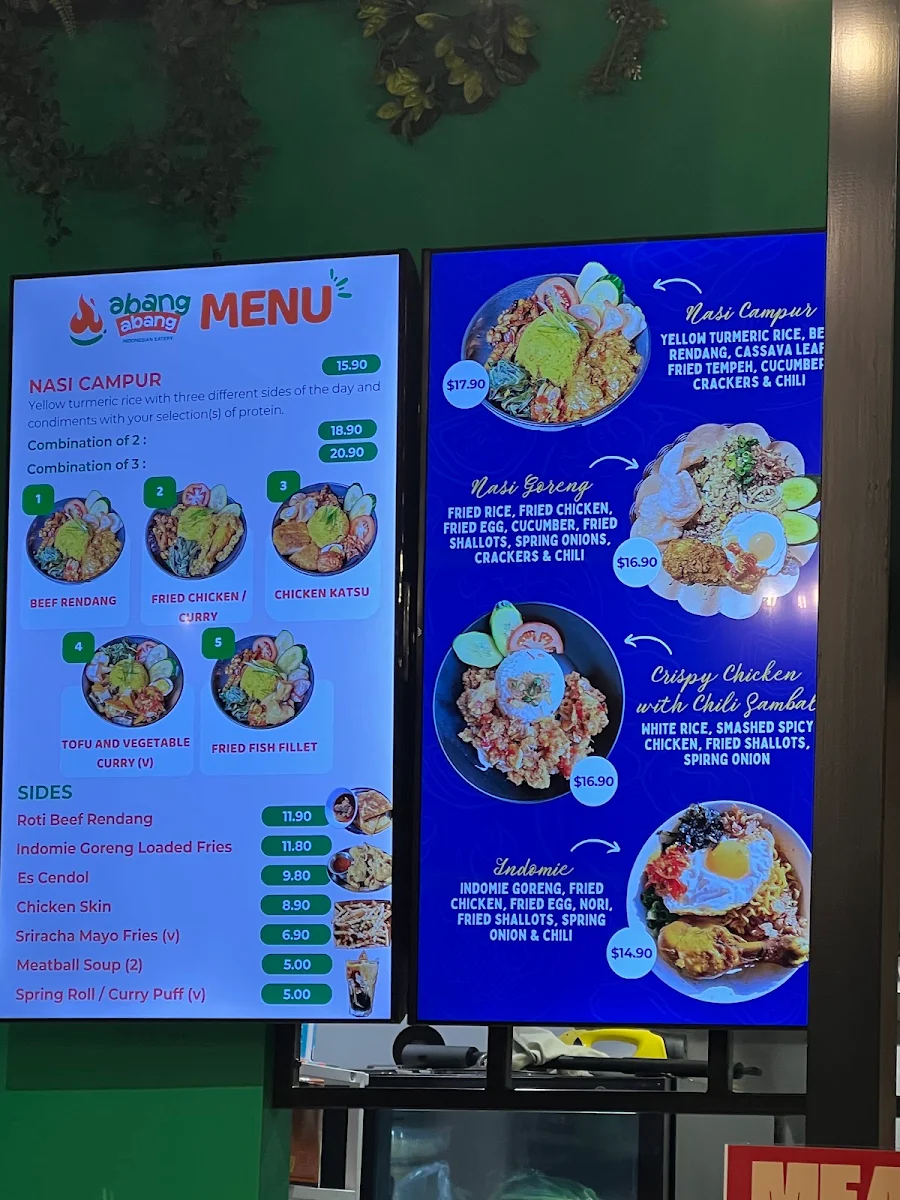 Menu, Abang abang Indonesian Eatery