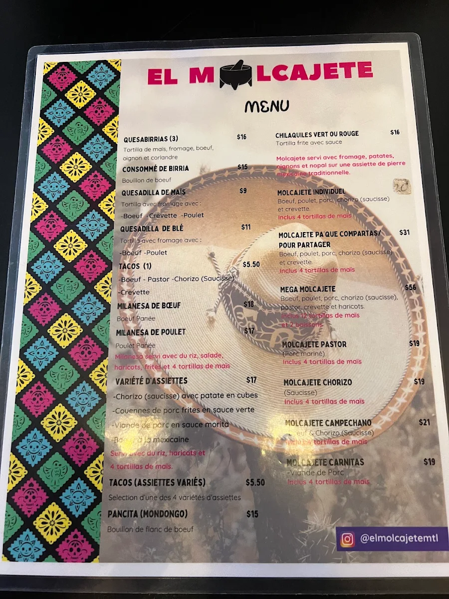 Menu, El Molcajete