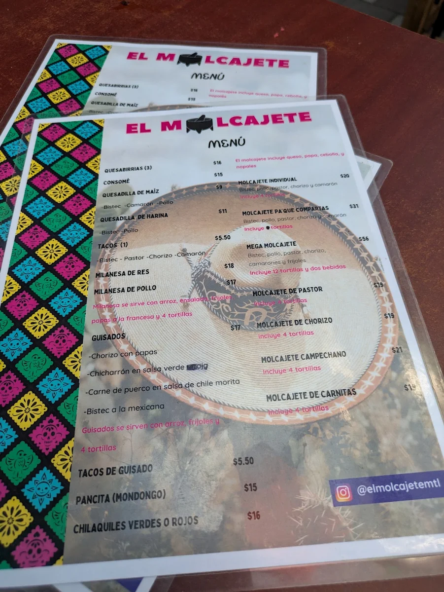 Menu, El Molcajete