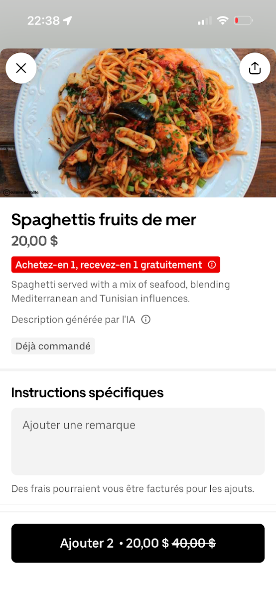 Menu, Princesse café resto lounge