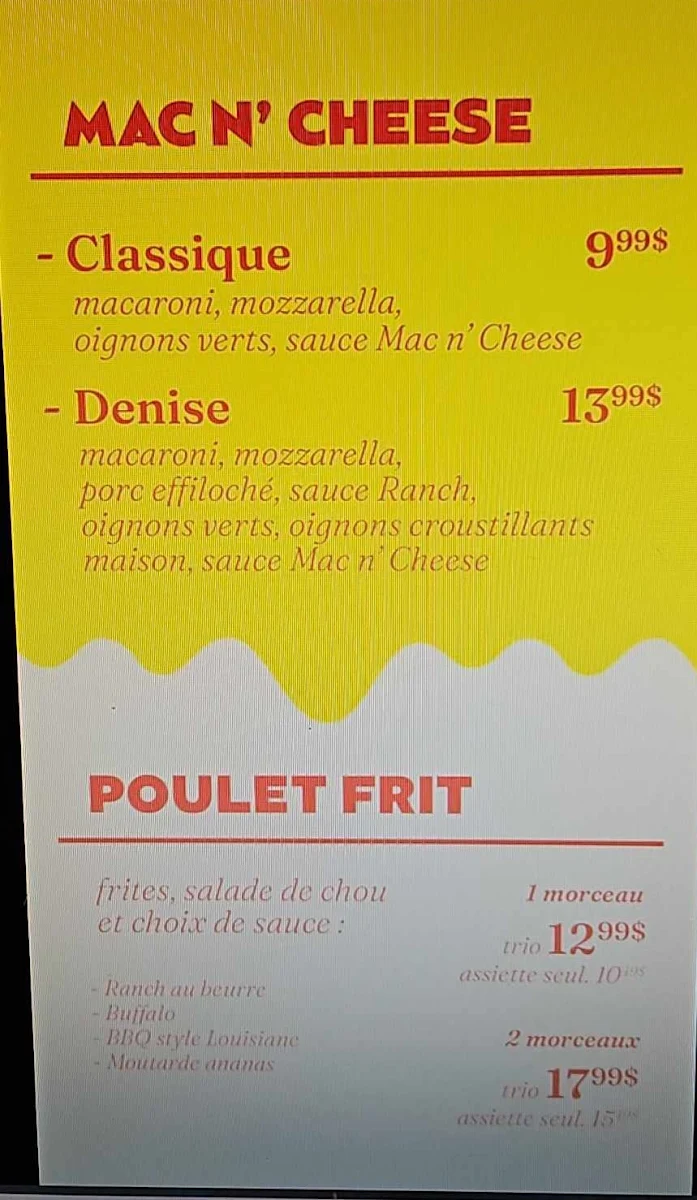 Menu, Chez Denise