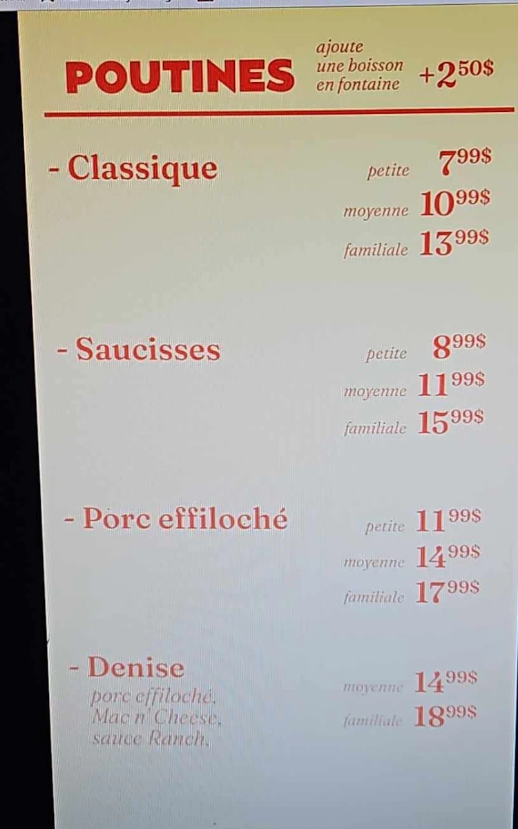 Menu, Chez Denise