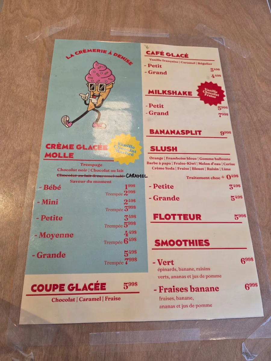 Menu, Chez Denise