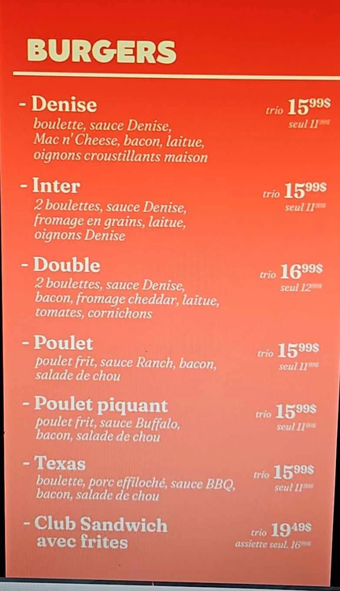 Menu, Chez Denise
