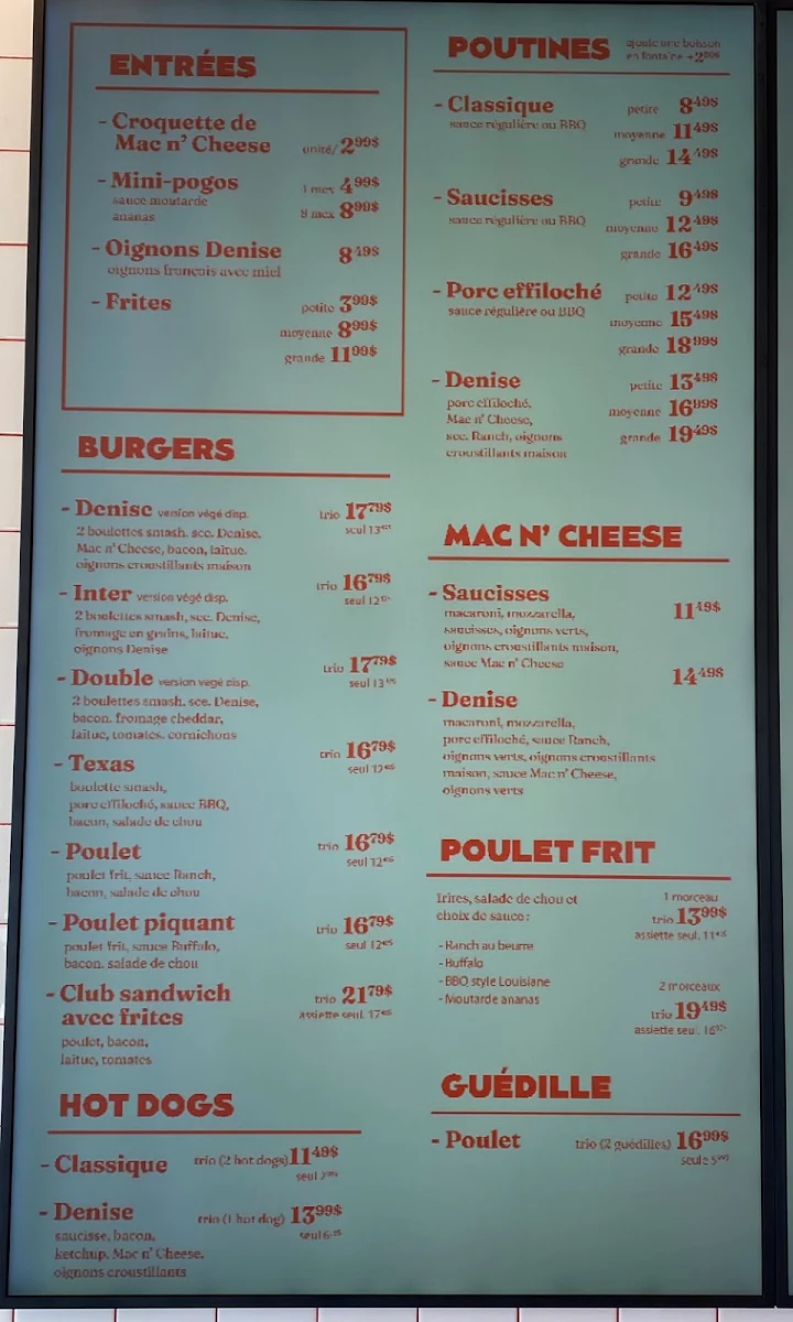 Menu, Chez Denise