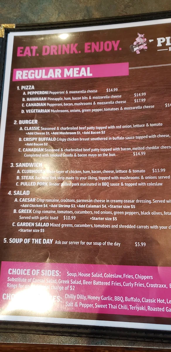 Menu, PIGGY'S PUB & GRILL