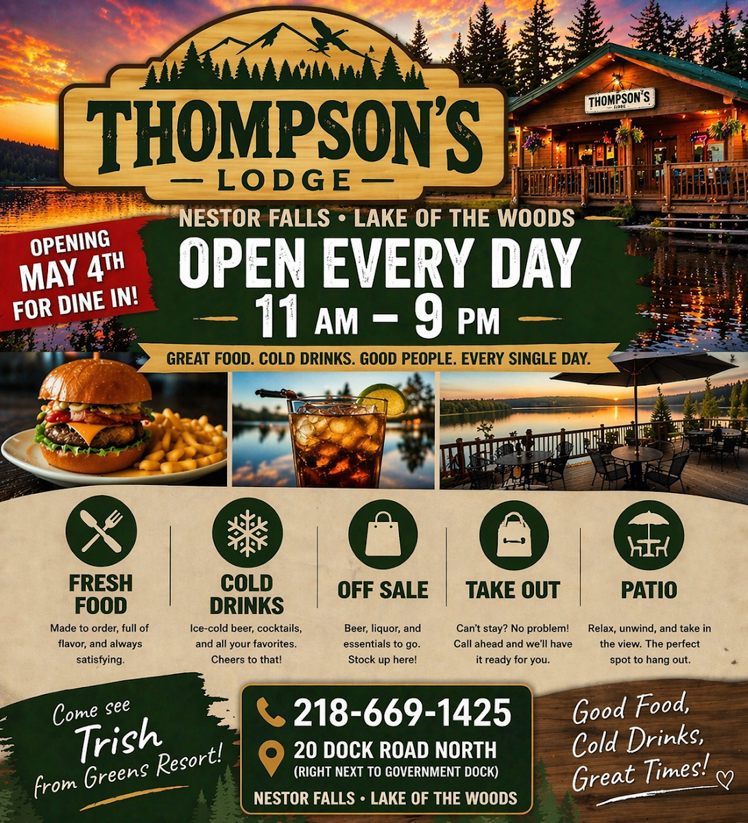 Menu, Thompson’s Lodge