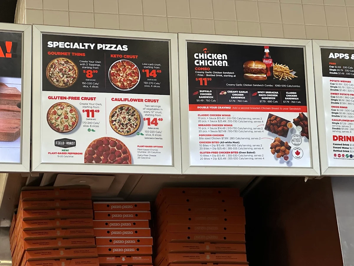 Menu, Pizza Pizza