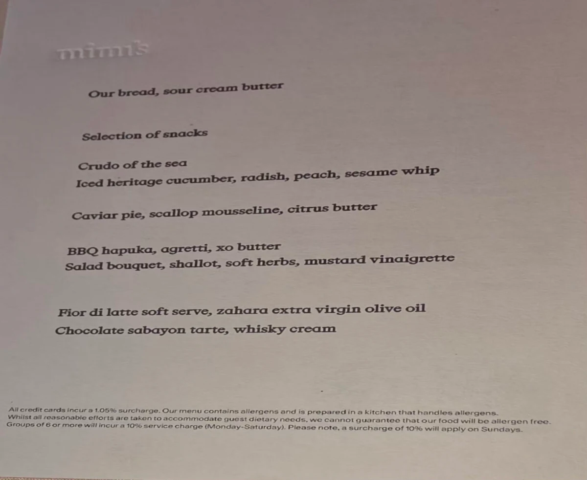 Menu, Coogee Pavilion Ground Floor