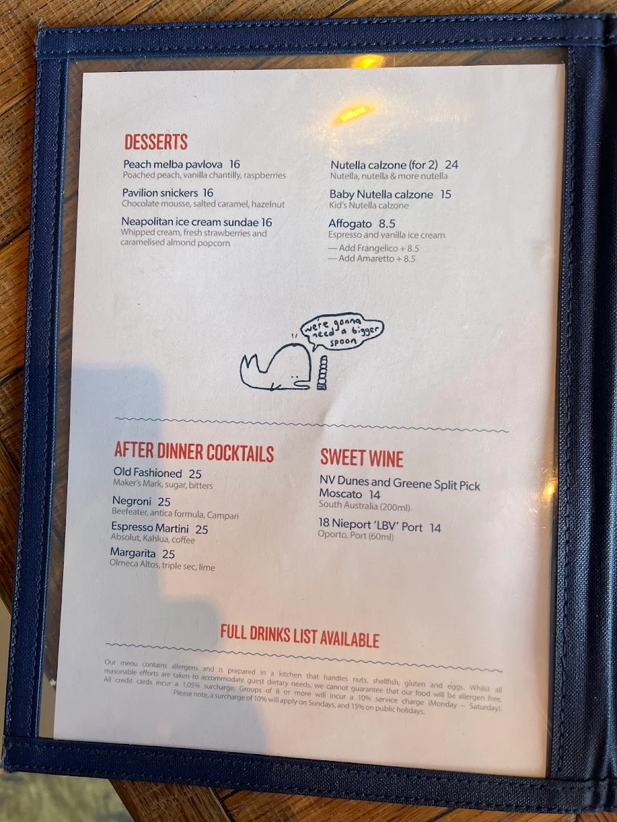 Menu, Coogee Pavilion Ground Floor
