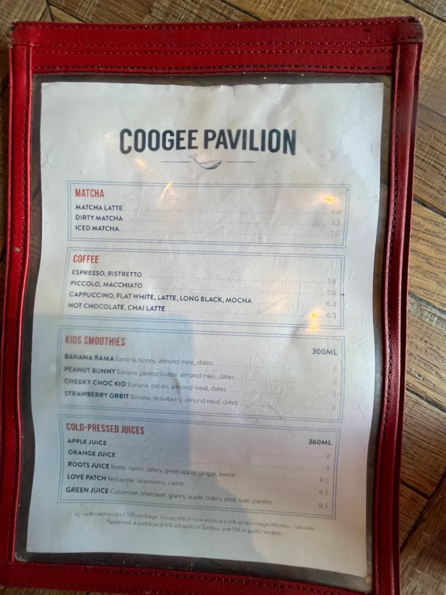 Menu, Coogee Pavilion Ground Floor