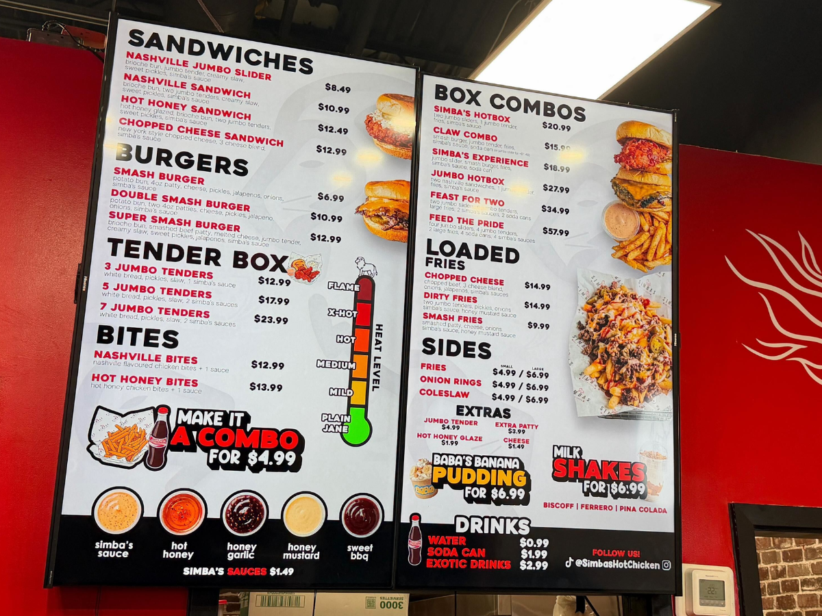 Menu, Simba's Hot Chicken (Markham Rd)