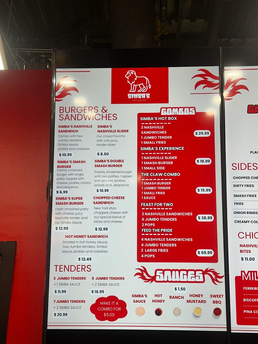 Menu, Simba's Hot Chicken (Markham Rd)