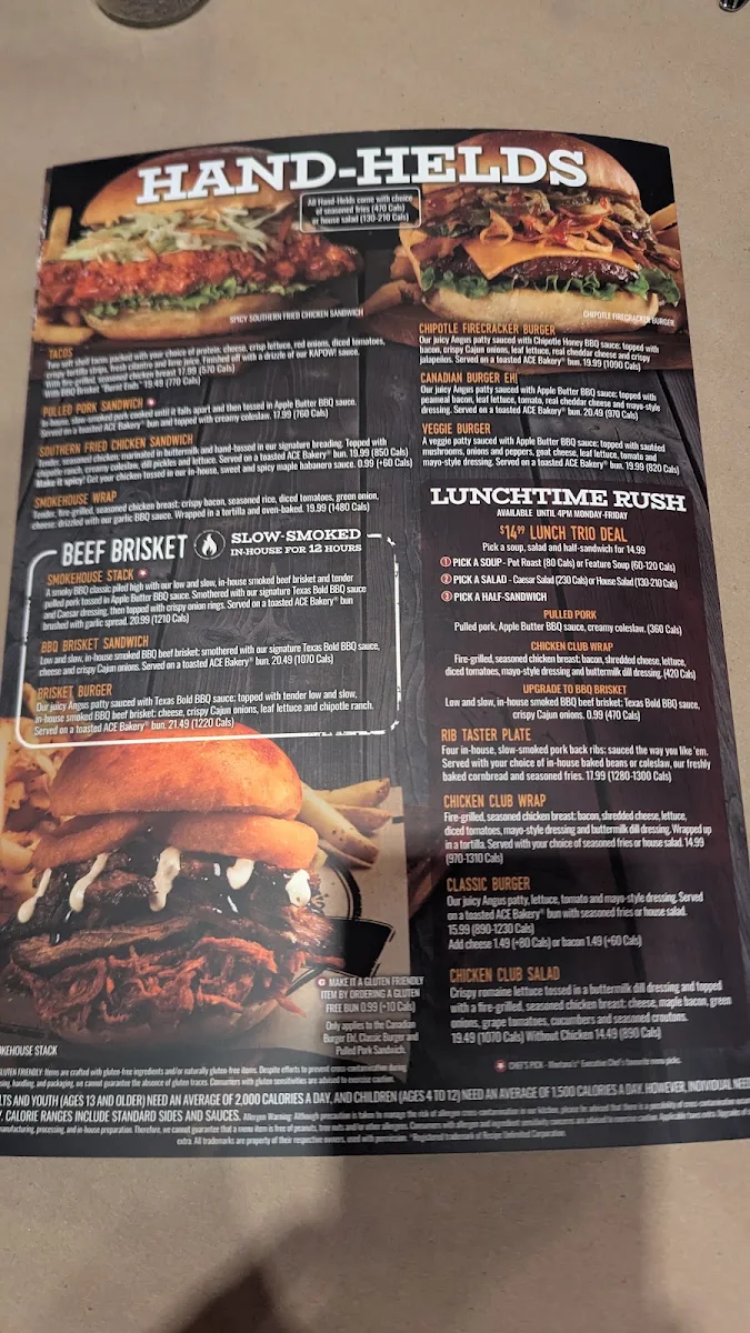 Menu, Montana’s BBQ & Bar