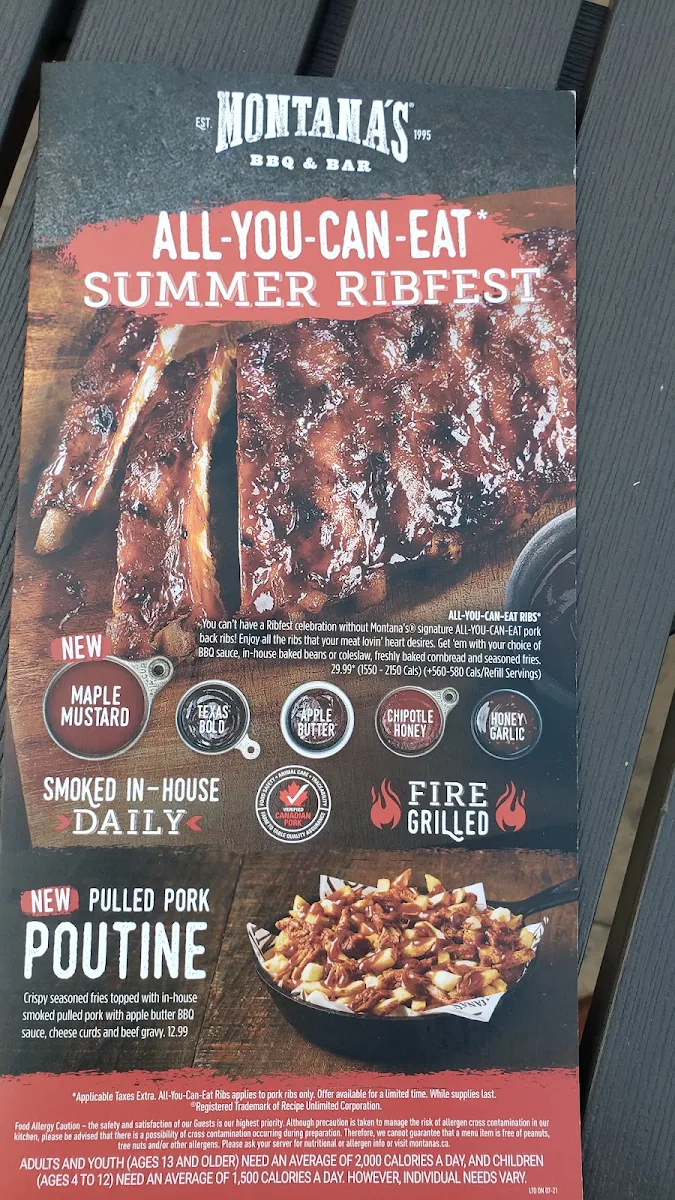 Menu, Montana’s BBQ & Bar