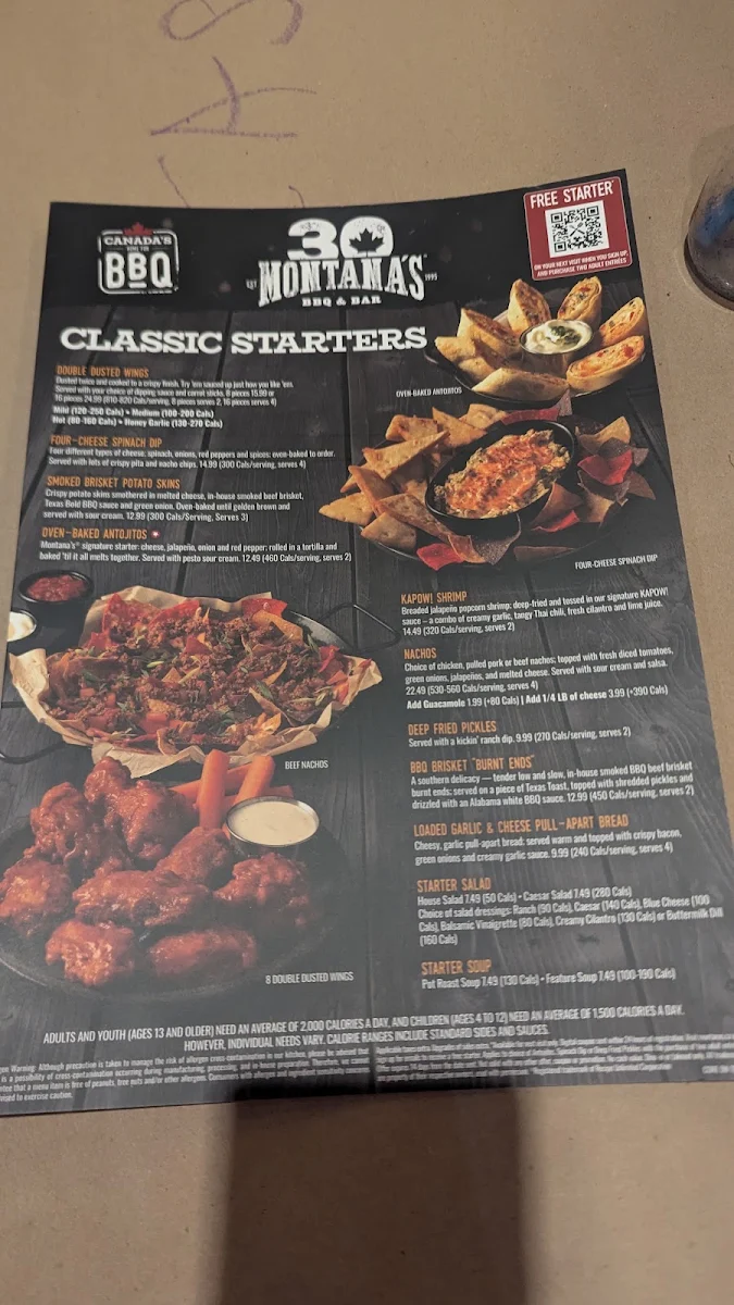 Menu, Montana’s BBQ & Bar