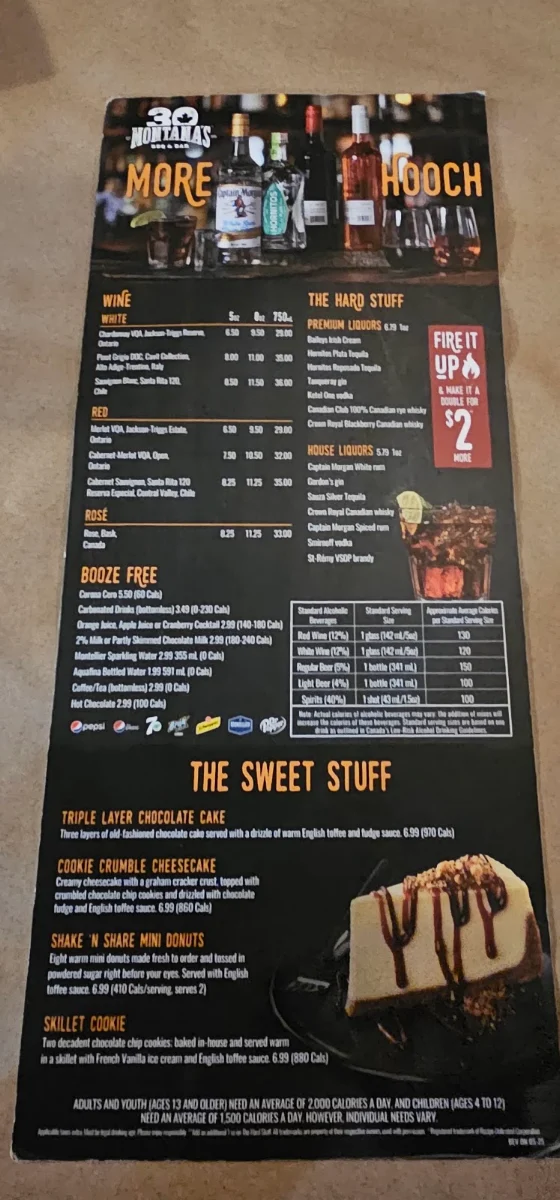 Menu, Montana’s BBQ & Bar