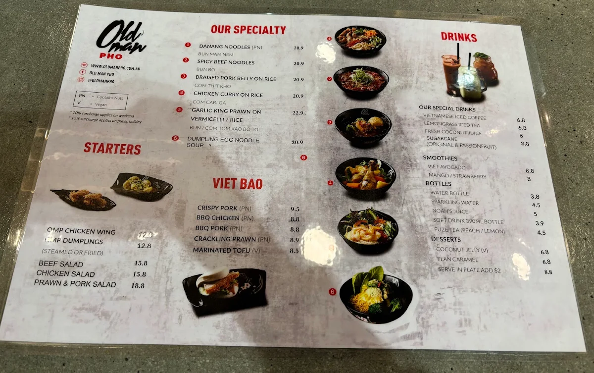 Menu, Old Man Pho Emporium - Vietnamese Restaurant