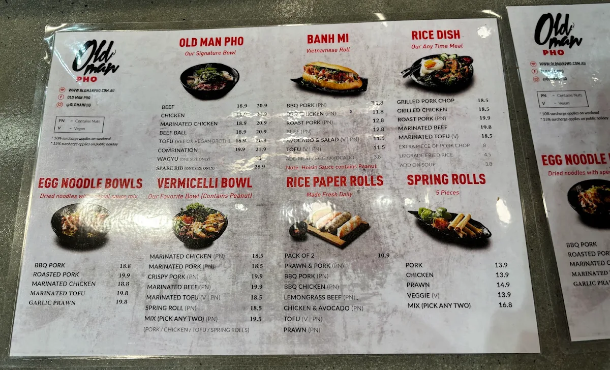 Menu, Old Man Pho Emporium - Vietnamese Restaurant