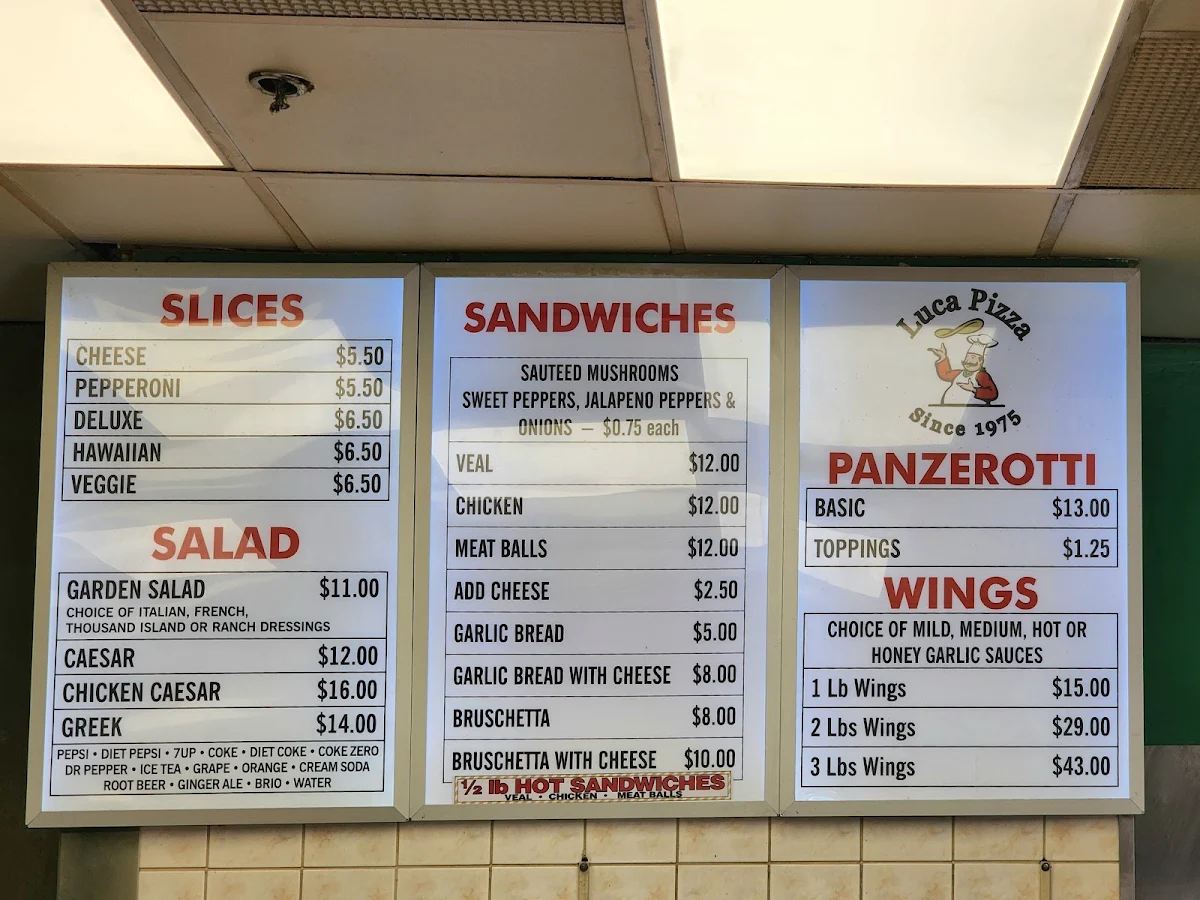 Menu, Luca Pizza