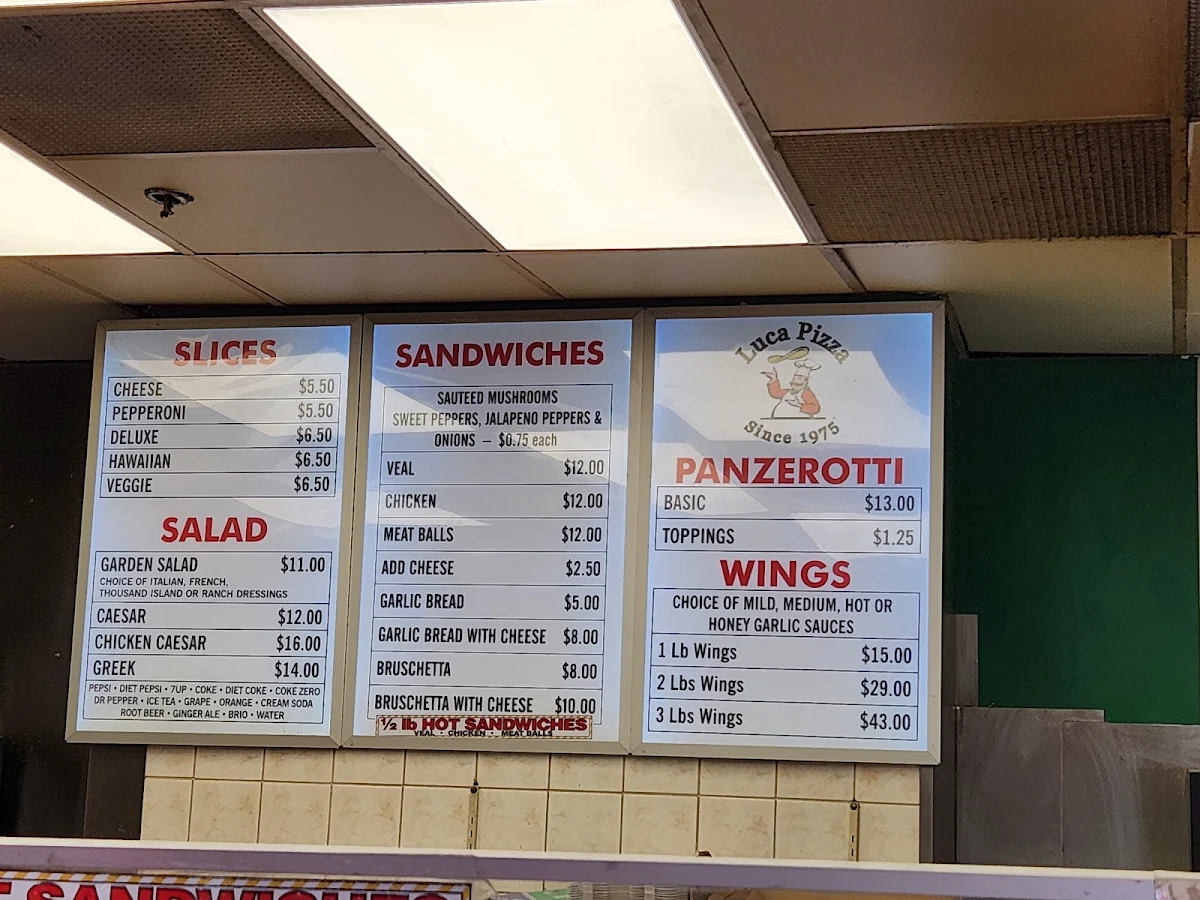 Menu, Luca Pizza