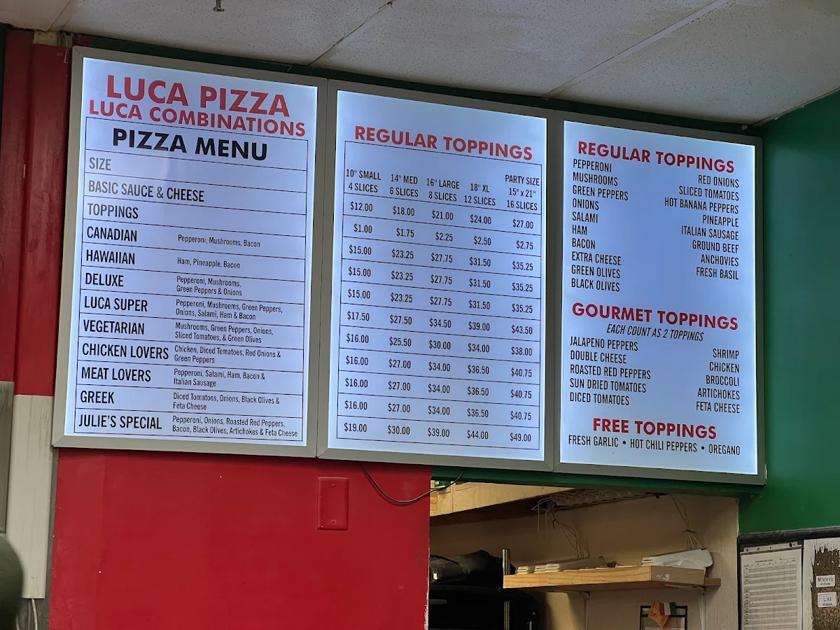 Menu, Luca Pizza