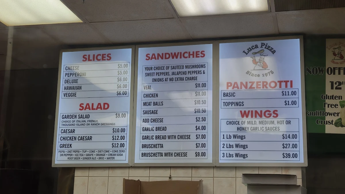 Menu, Luca Pizza