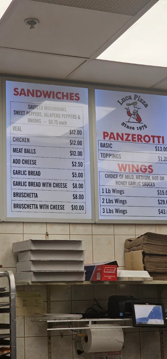 Menu, Luca Pizza