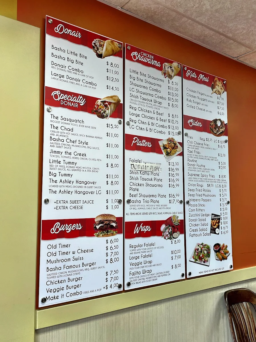 Menu, Basha Donair & Shawarma